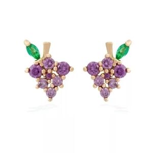 Earrings Tiny Grapes Purple with Green Rhinestones